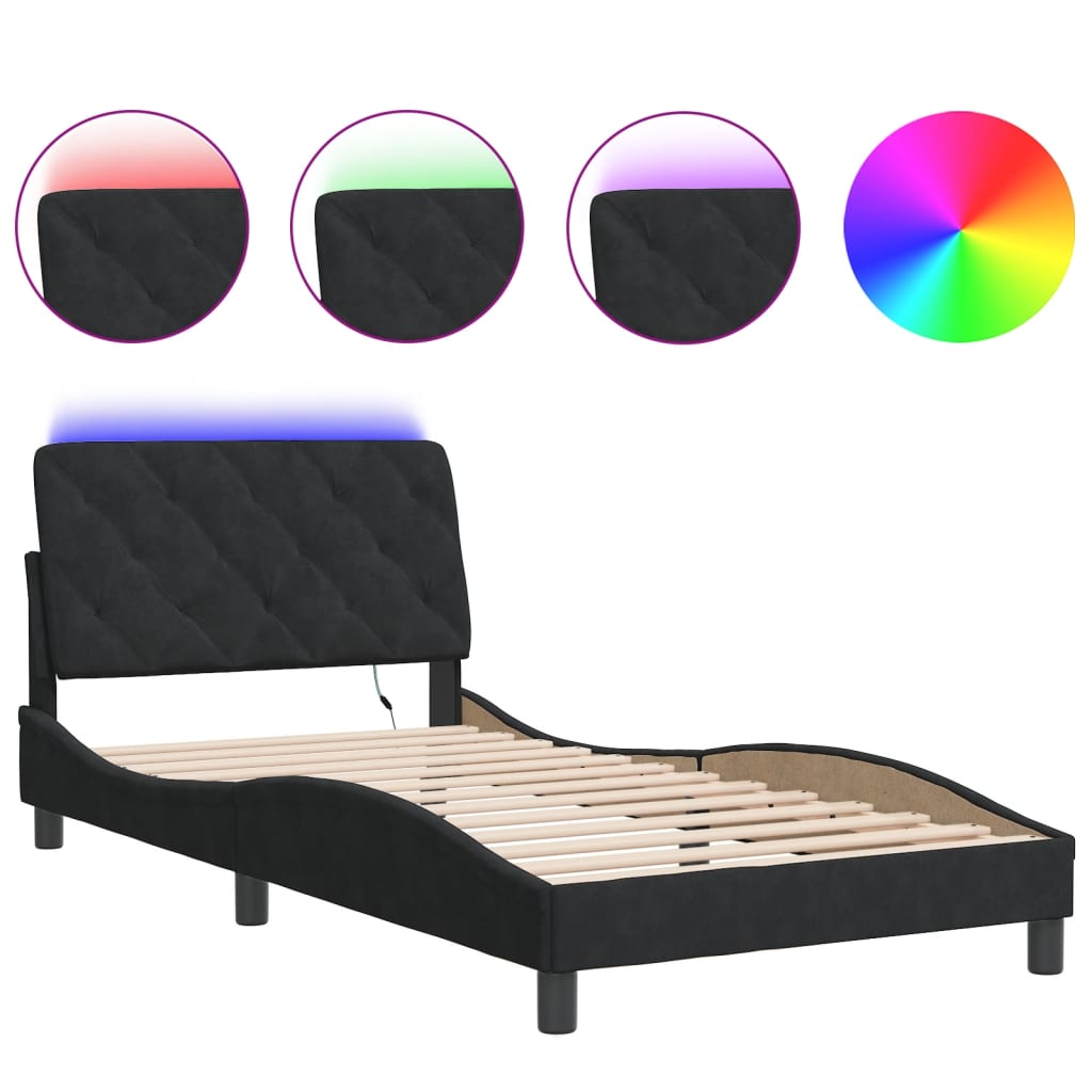 Bed Frame with LED without Mattress Black 100x200 cm Velvet