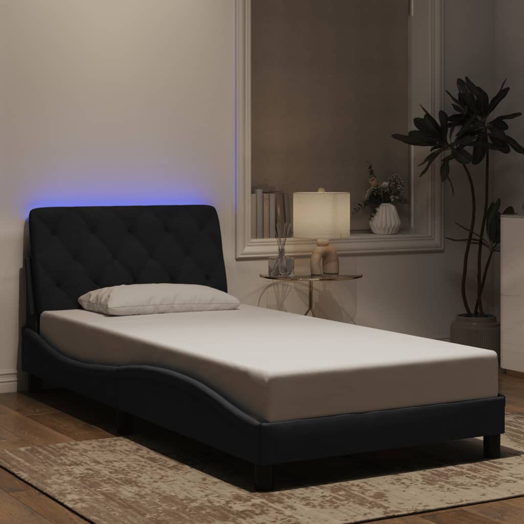 Bed Frame with LED without Mattress Black 100x200 cm Velvet