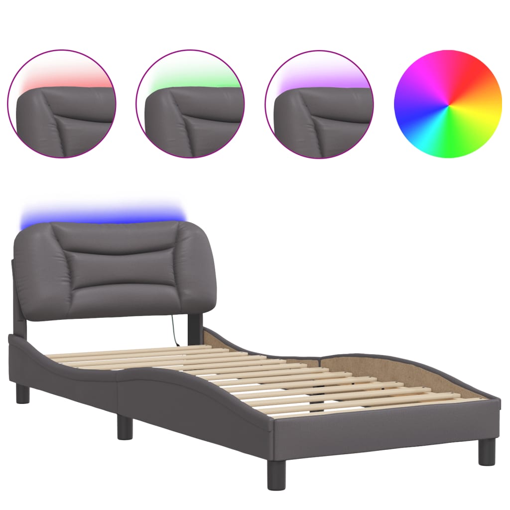 Bed Frame with LED without Mattress "Hvar" Grey 80x200 cm