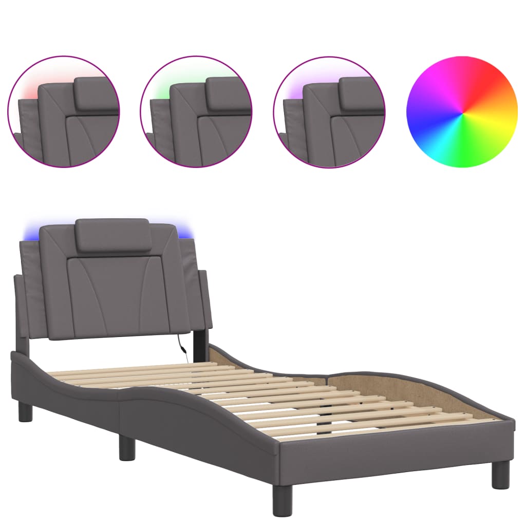 Bed Frame "Viana" with LED without Mattress Grey 90x190 cm