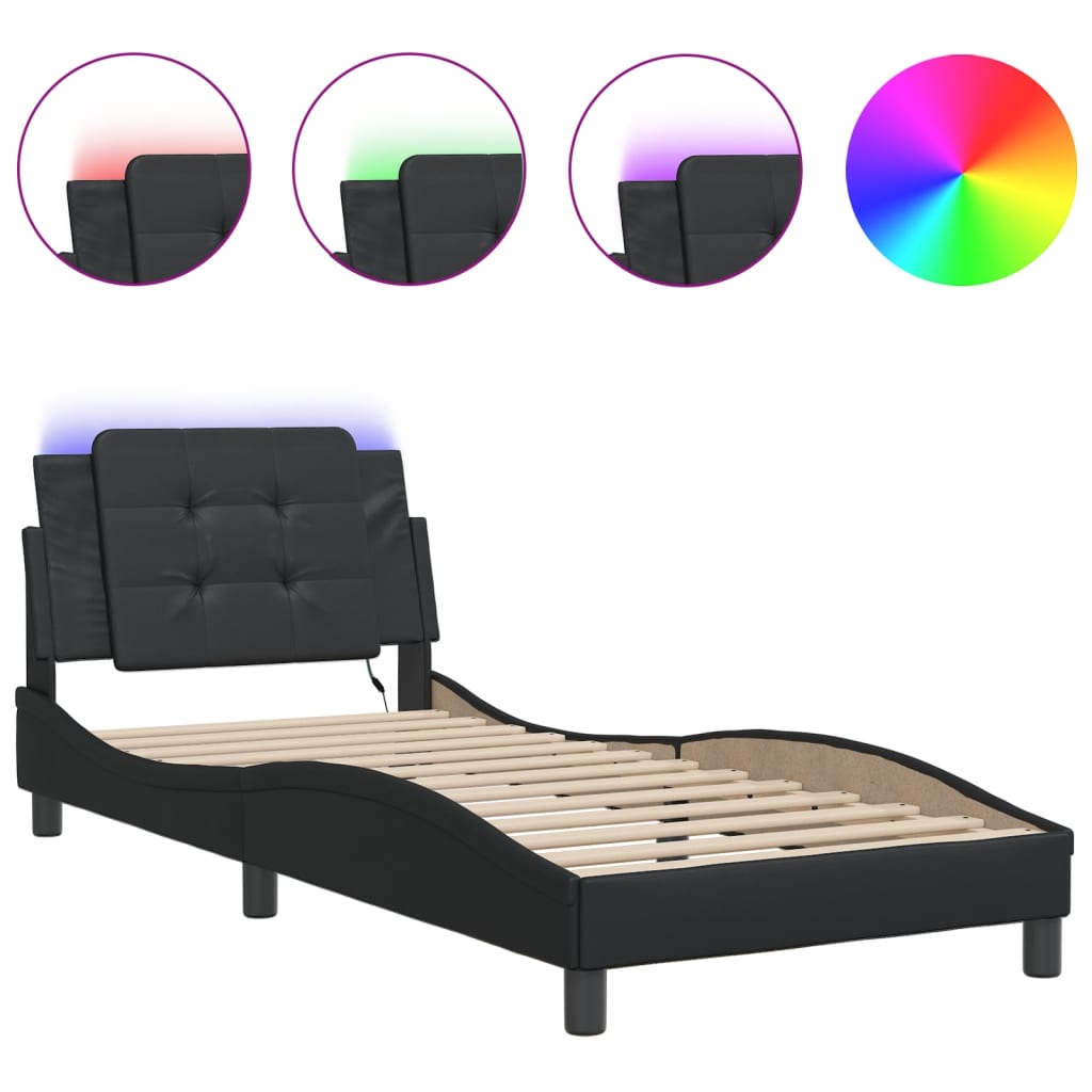 Bed Frame with LED without Mattress "Zadar" Black 80x200 cm