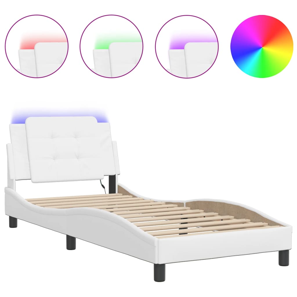 Bed Frame with LED without Mattress "Zadar" White 80x200 cm