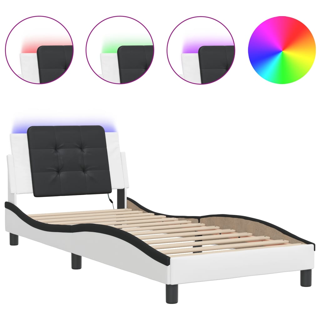 Bed Frame with LED without Mattress "Zadar" White and Black 90x200 cm