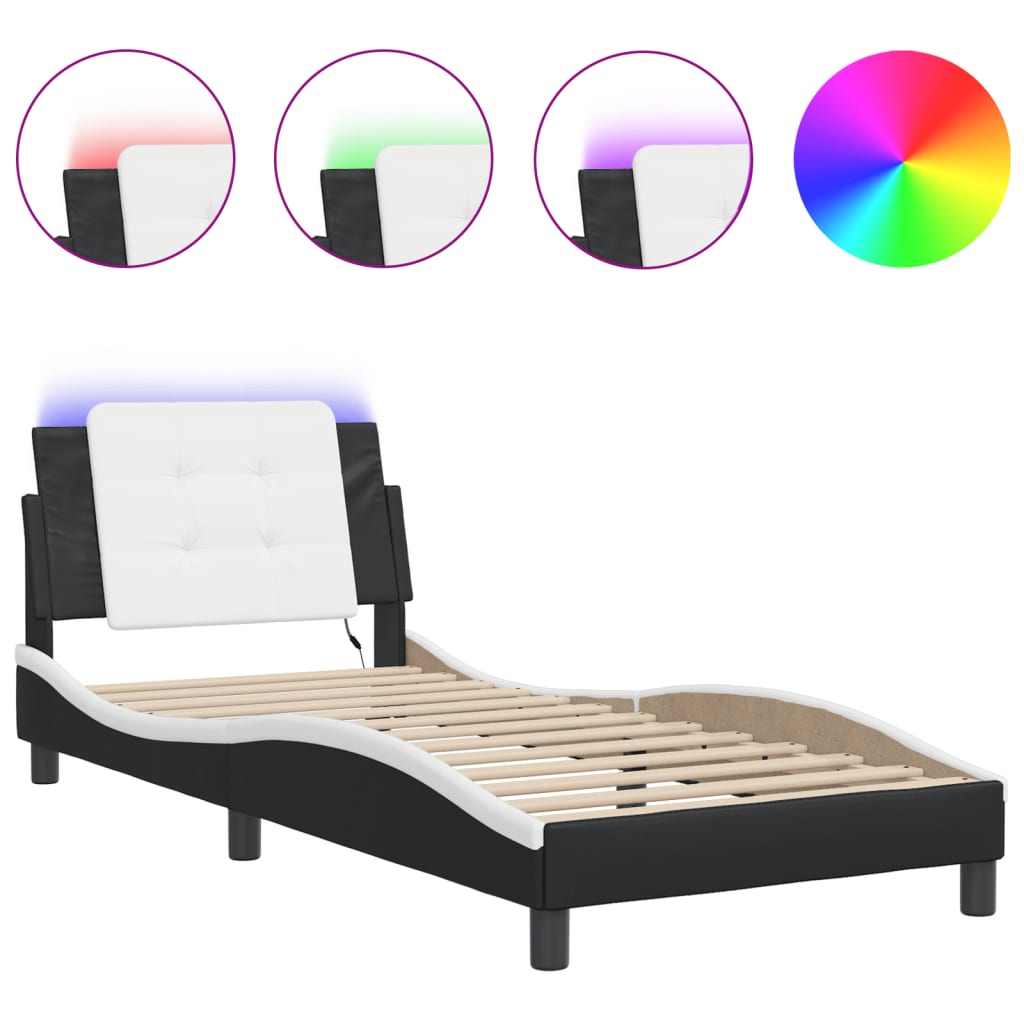 Bed Frame with LED without Mattress "Zadar" Black and White 100x200 cm