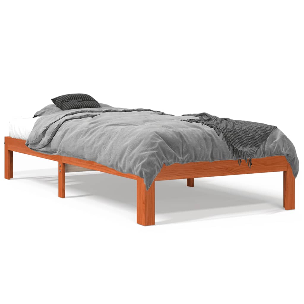 Sängram utan madrass vaxbrun 75x190 cm massiv furu