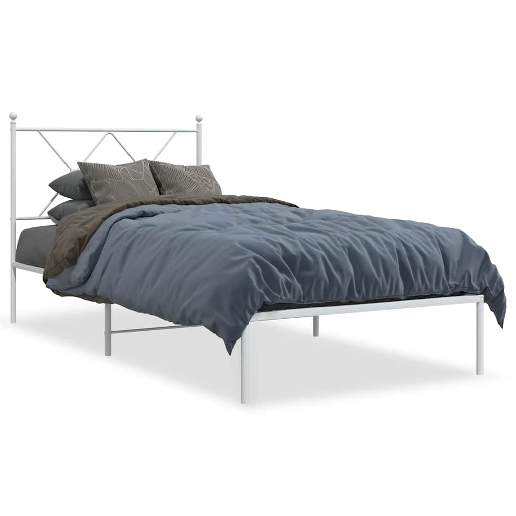 Sängram med huvudgavel metall vit 90x190 cm