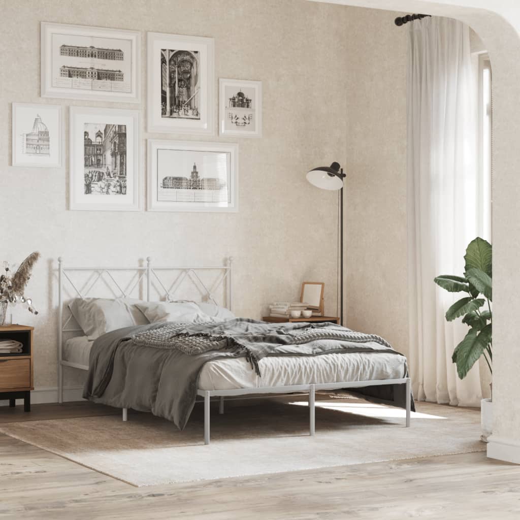Sängram med huvudgavel metall vit 120x200 cm