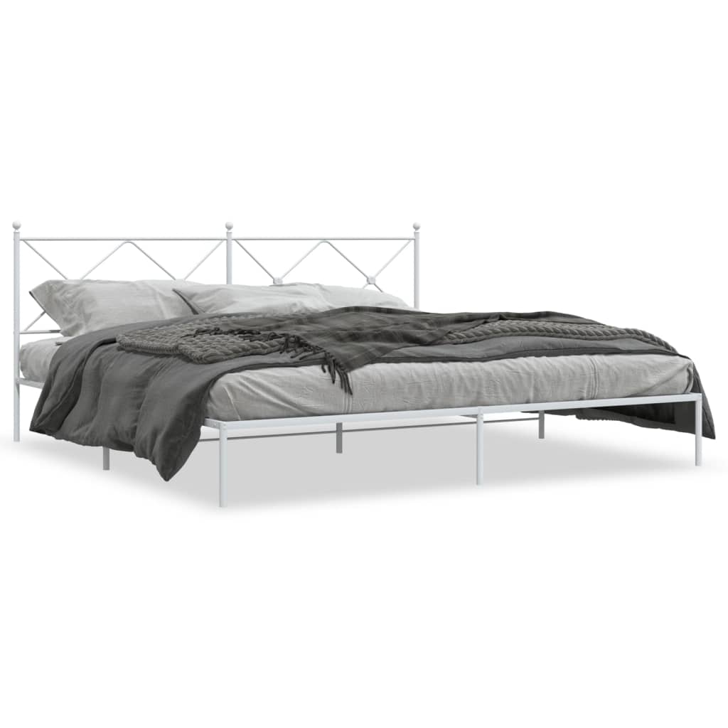 Sängram med huvudgavel metall vit 200x200 cm