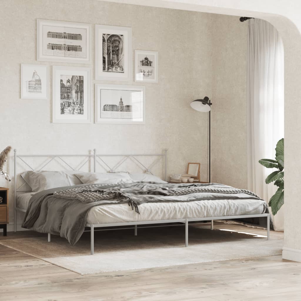 Sängram med huvudgavel metall vit 200x200 cm