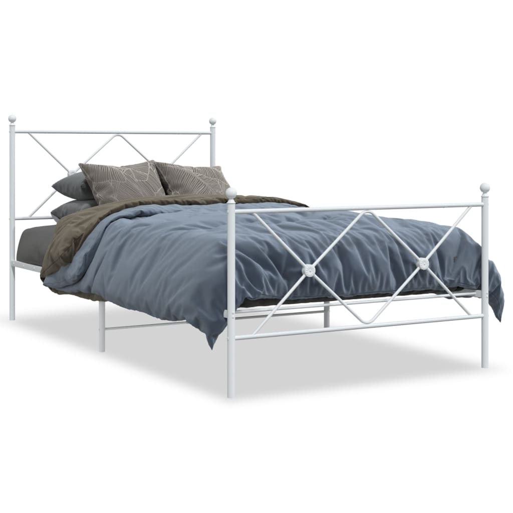 Sängram med huvudgavel och fotgavel vit metall 107x203 cm