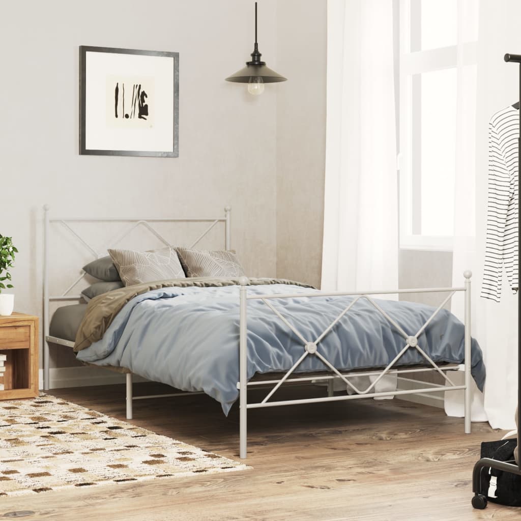 Sängram med huvudgavel och fotgavel vit metall 107x203 cm