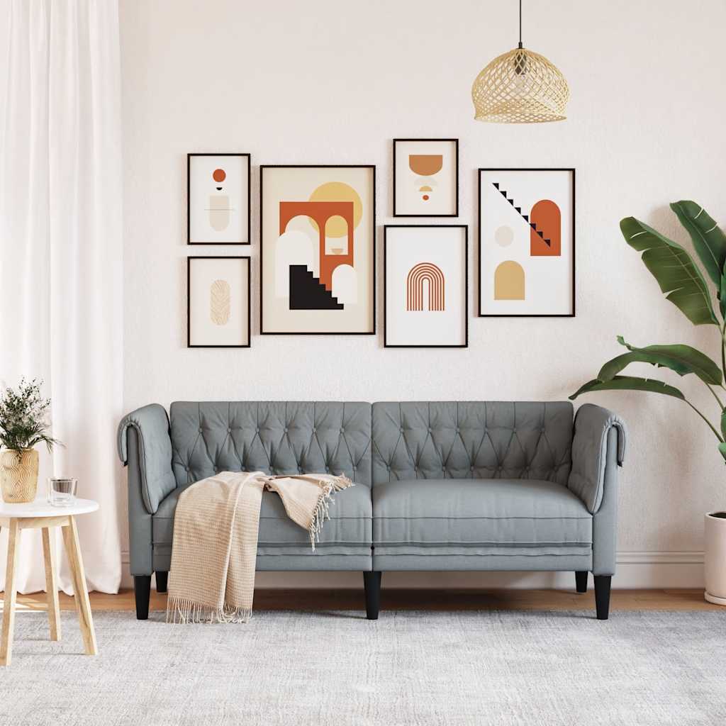 Chesterfieldsoffa 2-sits ljusgrå tyg