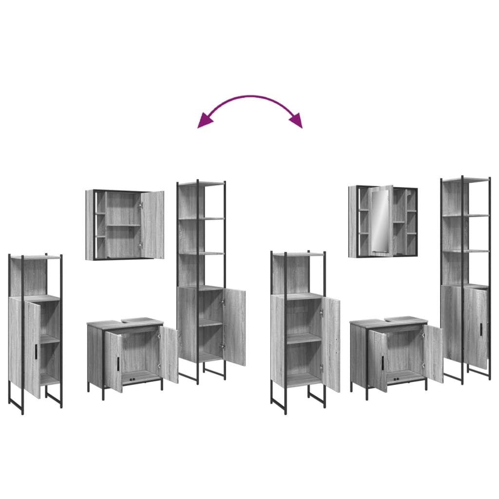 Badrumsskåp set 4 delar grå sonoma konstruerat trä