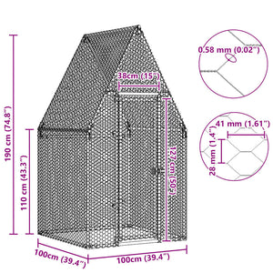 Hönsbur silver 100x100x190 cm galvaniserat stål