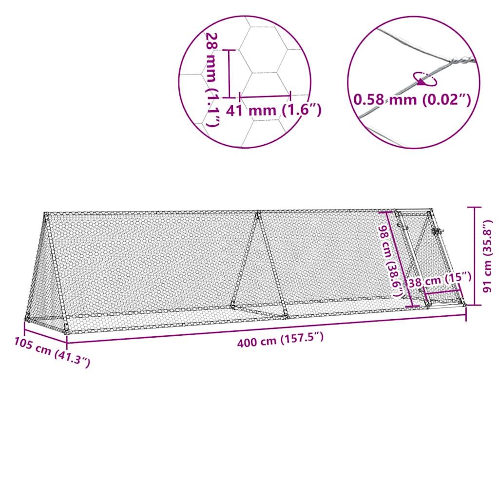 Hönsbur silver 400x105x91 cm galvaniserat stål