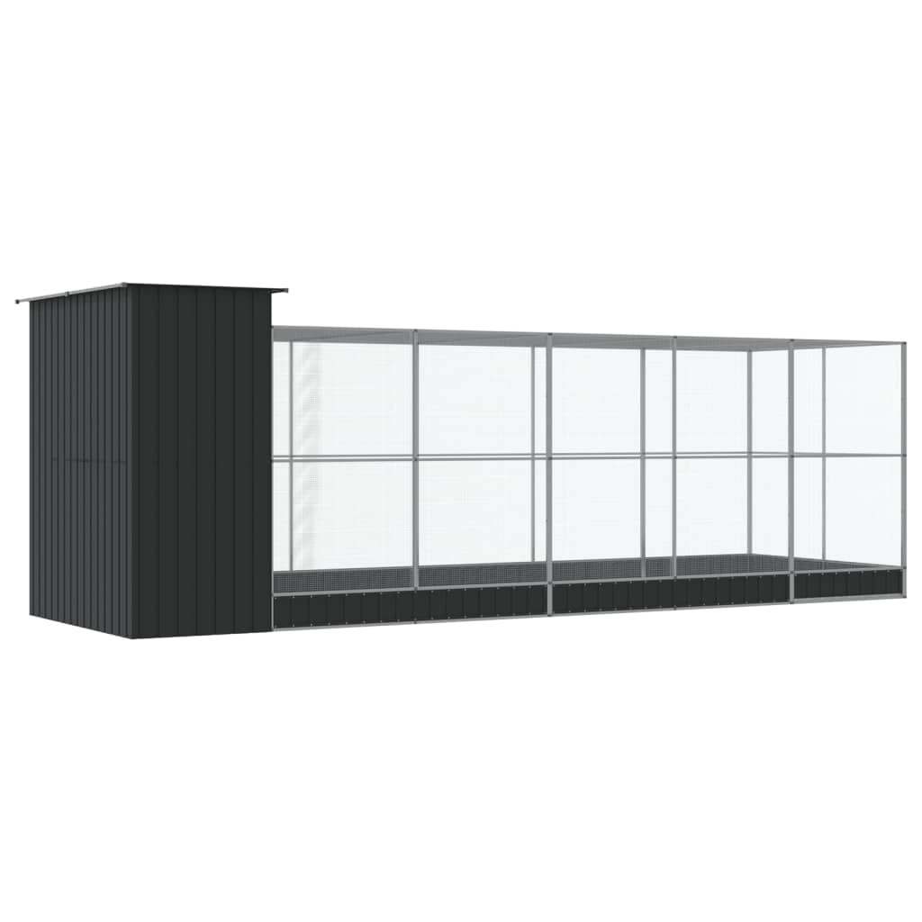 Voljär med utbyggnad silver 623x203x216 cm stål