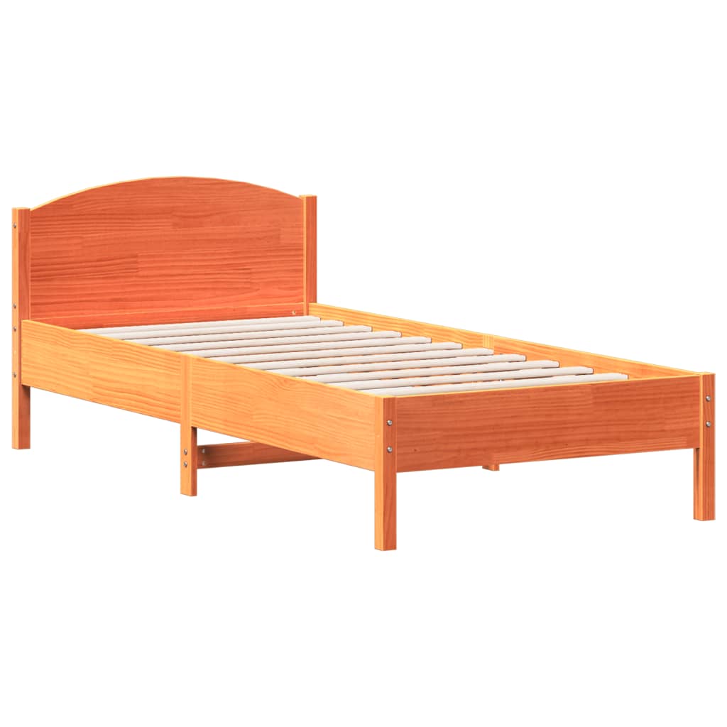 Sängram utan madrass vaxad brun 90x200 cm massiv furu