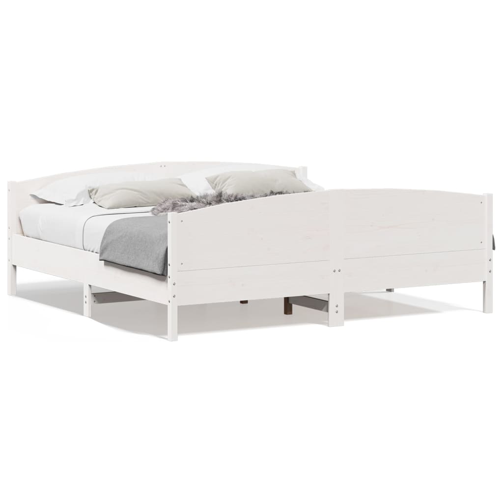 Sängram utan madrass vit 200x200 cm massiv furu