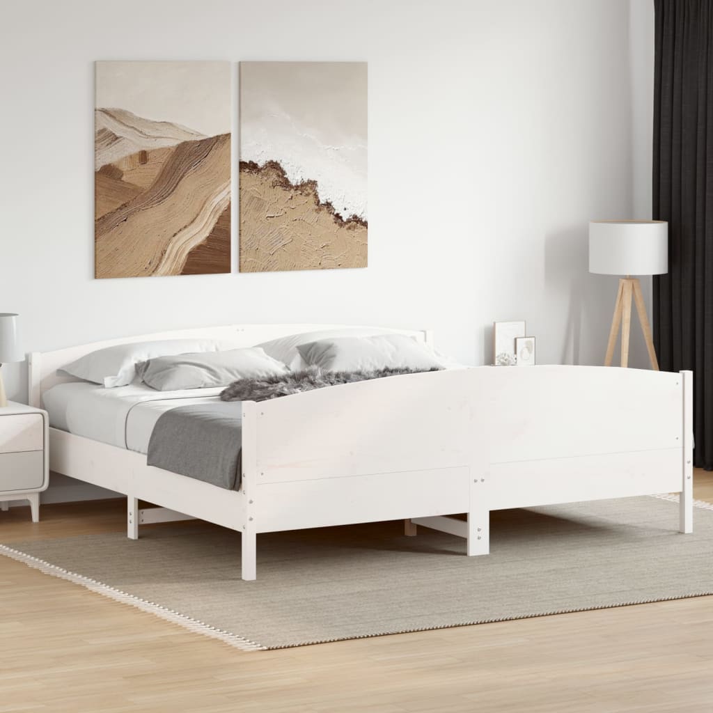 Sängram utan madrass vit 200x200 cm massiv furu