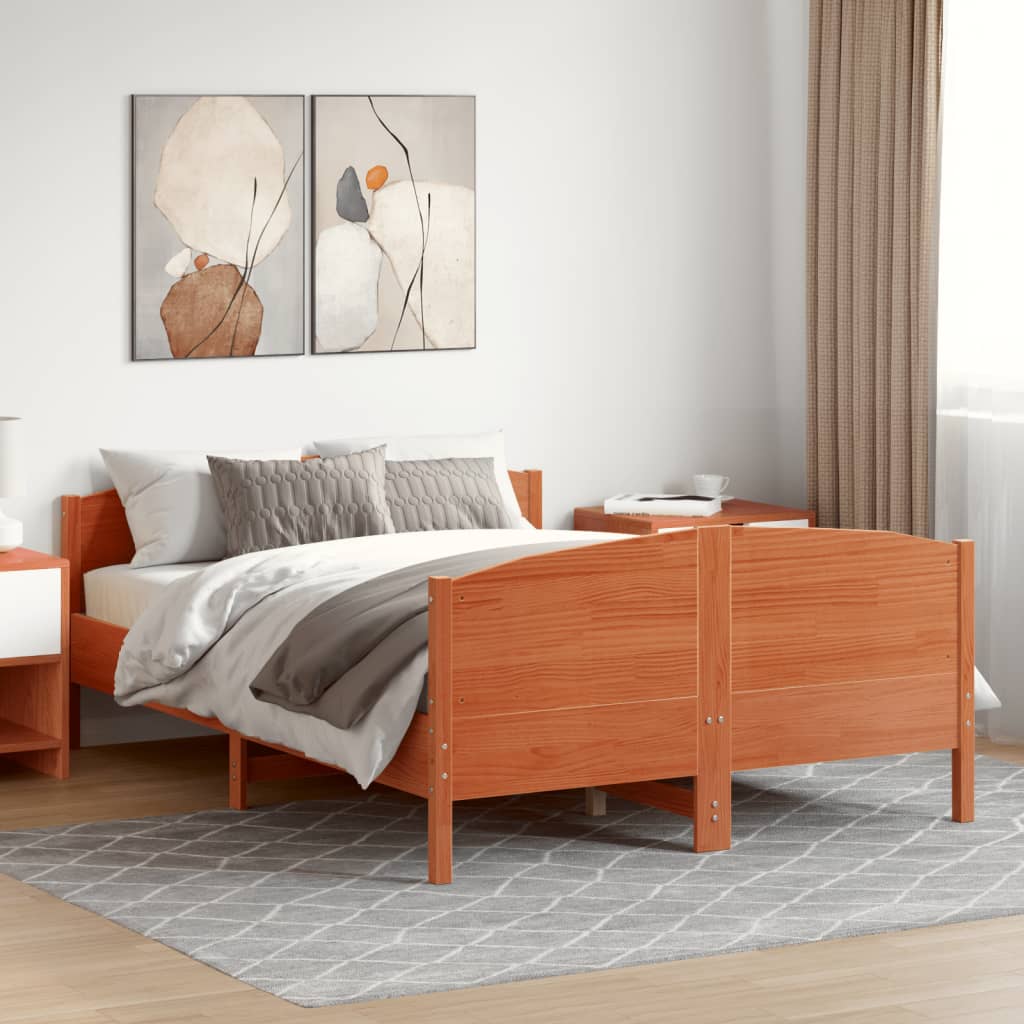 Sängram utan madrass vaxbrun 160x200 cm massiv furu