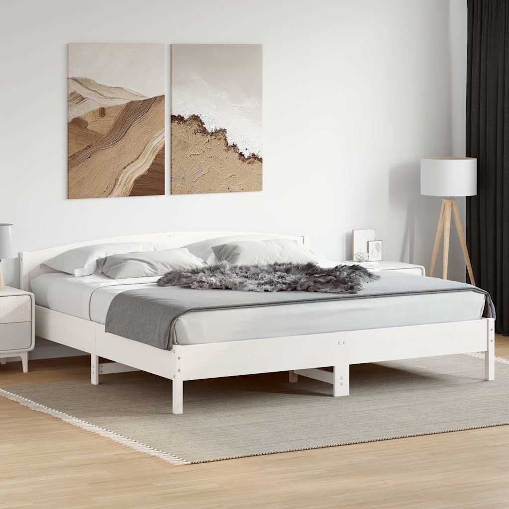 Sängram utan madrass vit 200x200 cm massiv furu