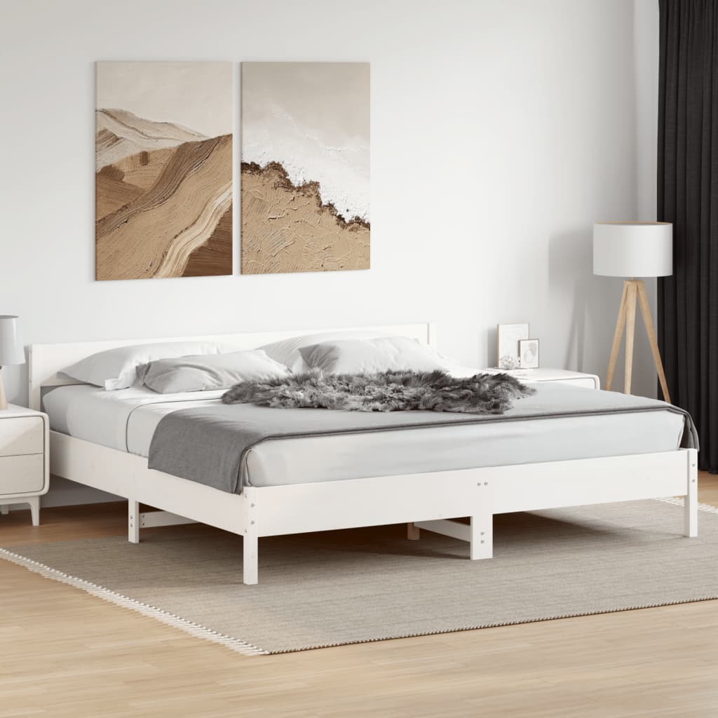 Sängram utan madrass vit 200x200 cm massiv furu