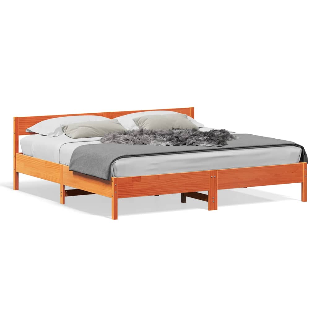 Sängram utan madrass vaxbrun 200x200 cm massiv furu