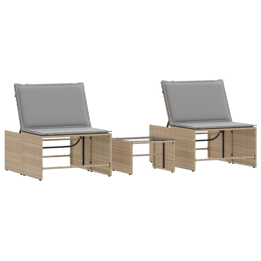 Solstolar 2 st med bord beige konstrotting