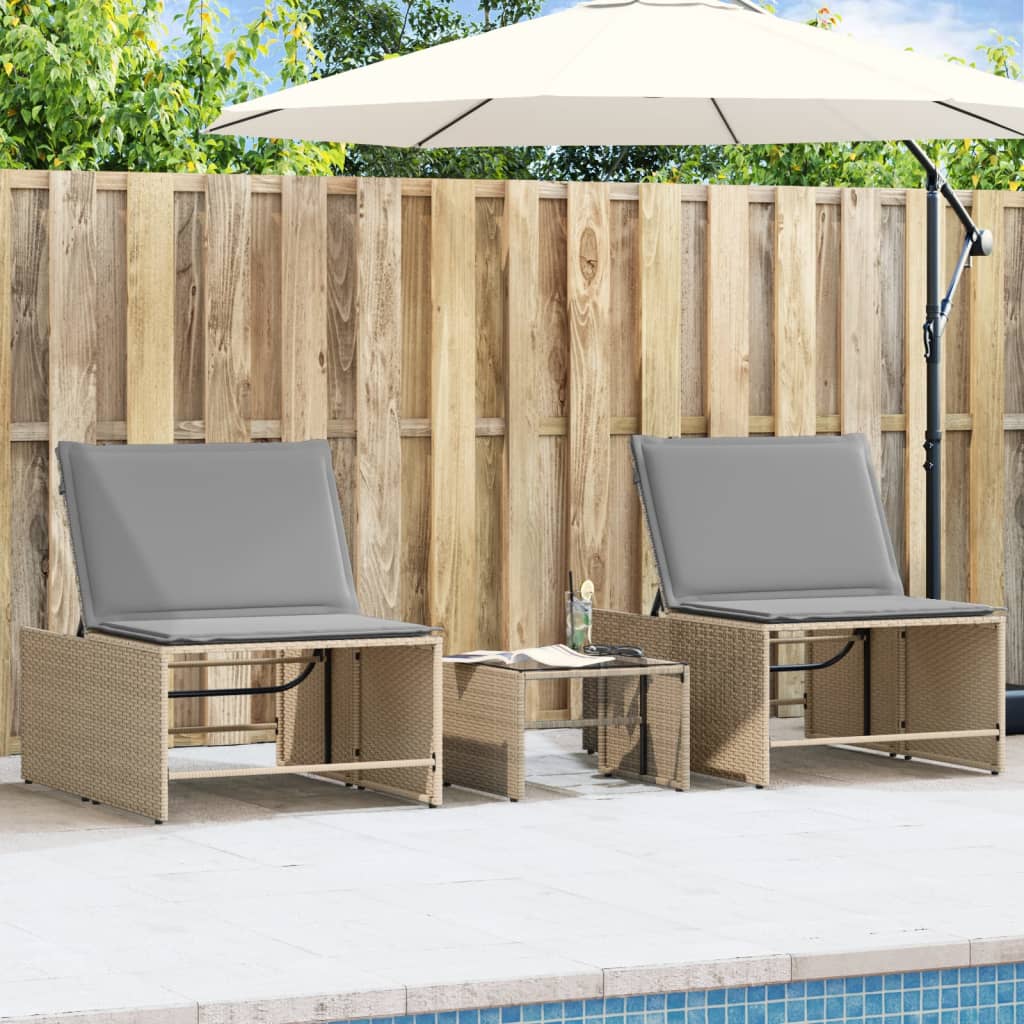 Solstolar 2 st med bord beige konstrotting