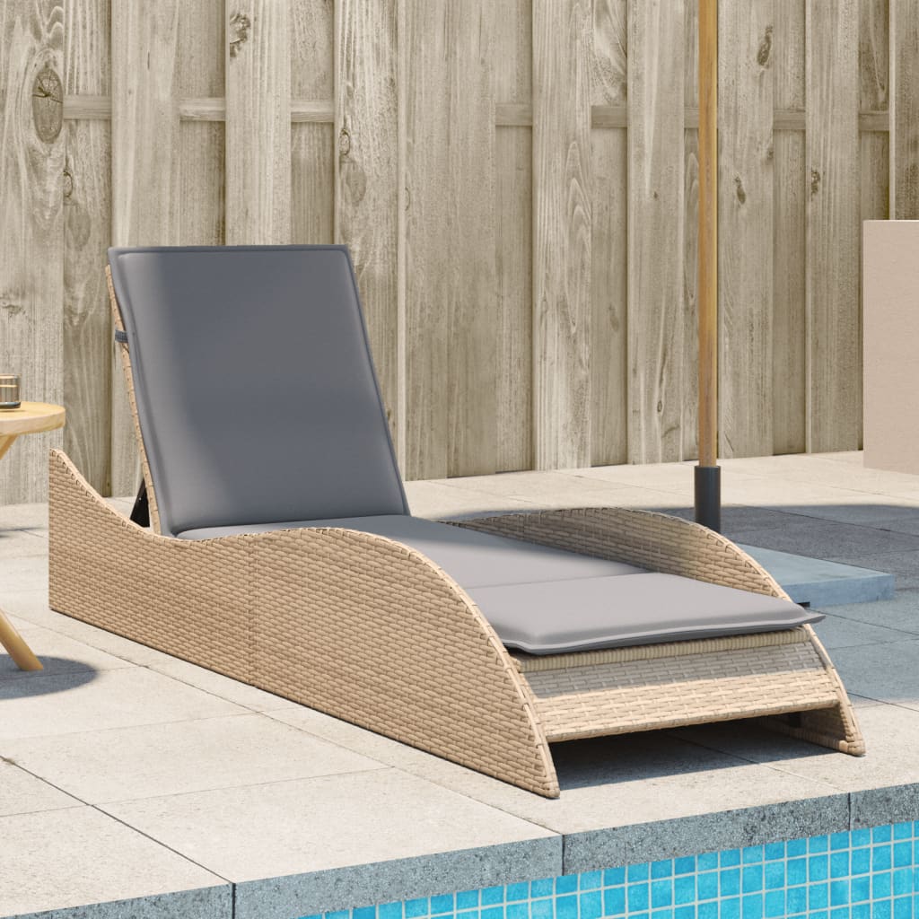 Solsäng med dyna beige 60x205x73 cm konstrotting