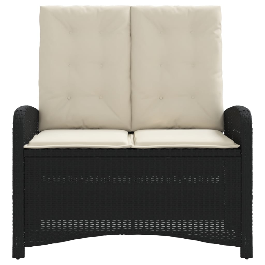 Justerbar trädgårdsbänk med dynor svart konstrotting