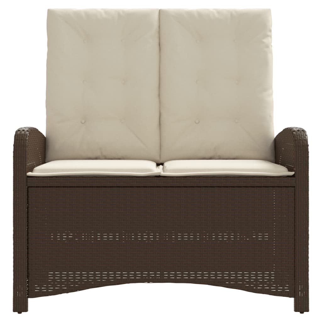 Justerbar trädgårdsbänk med dynor brun konstrotting