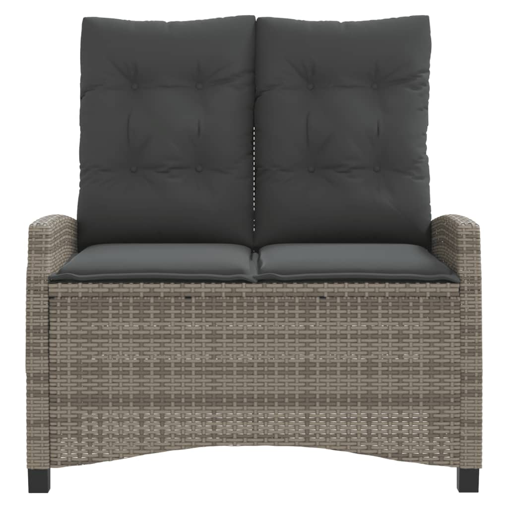 Justerbar trädgårdsbänk med dynor grå konstrotting