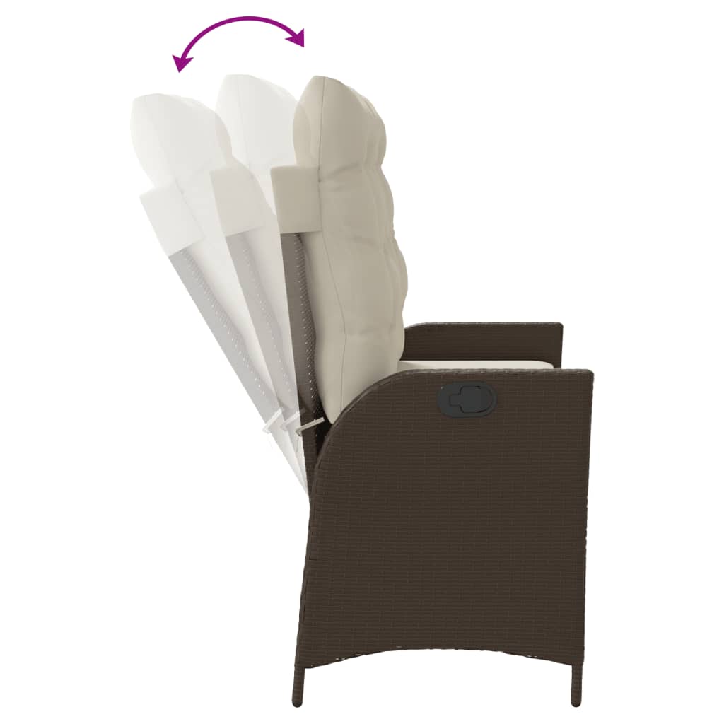 Justerbar trädgårdsbänk med dynor brun konstrotting