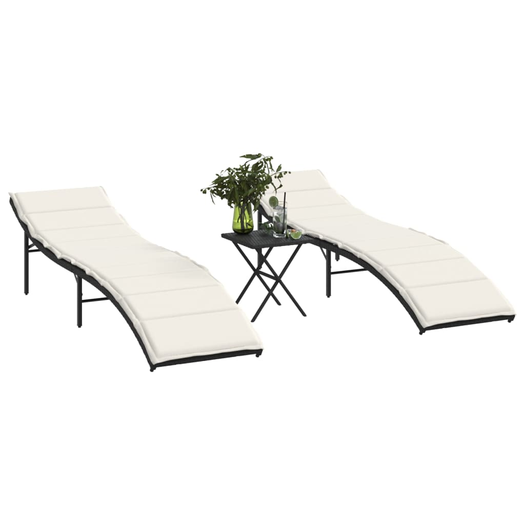 Solsängar 2 st med bord svart konstrotting