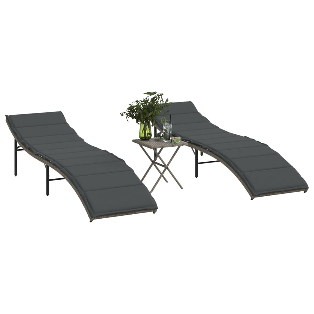 Solsängar 2 st med bord grå konstrotting