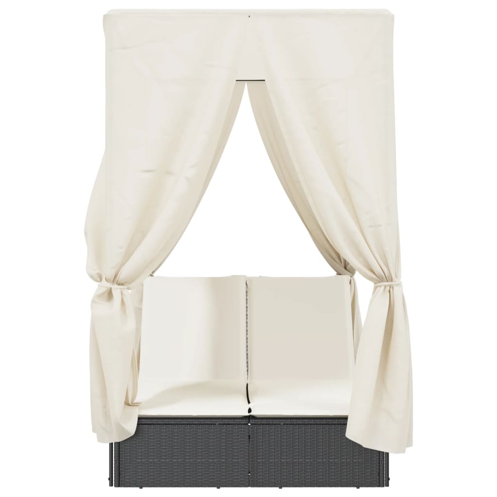 Dubbel solsäng med tak och dynor svart konstrotting