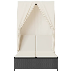 Dubbel solsäng med tak och dynor svart konstrotting