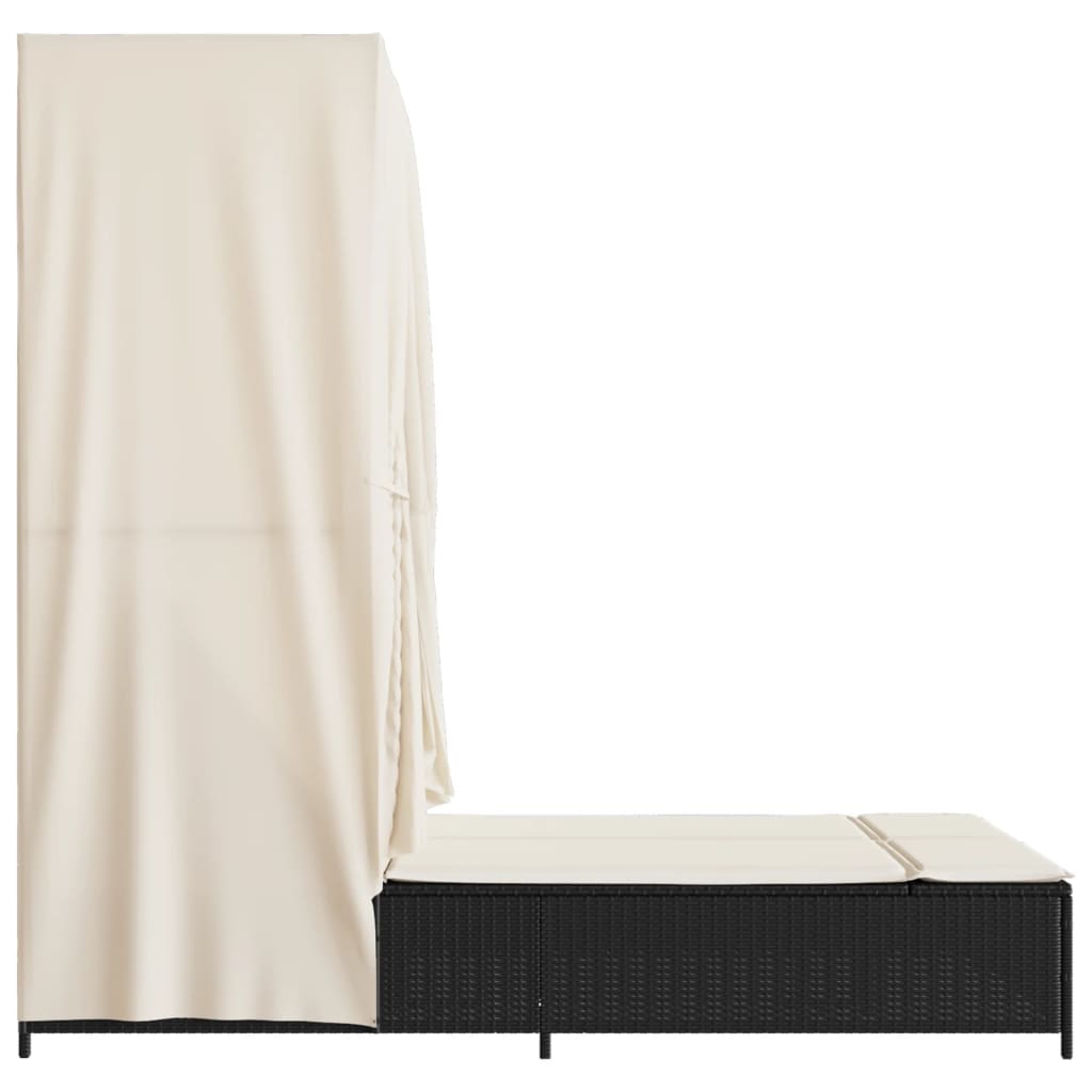 Dubbel solsäng med tak och dynor svart konstrotting