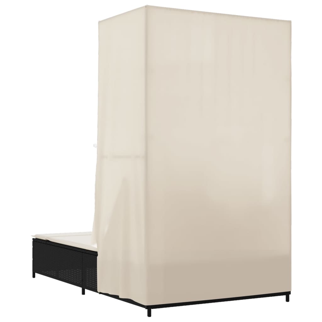 Dubbel solsäng med tak och dynor svart konstrotting