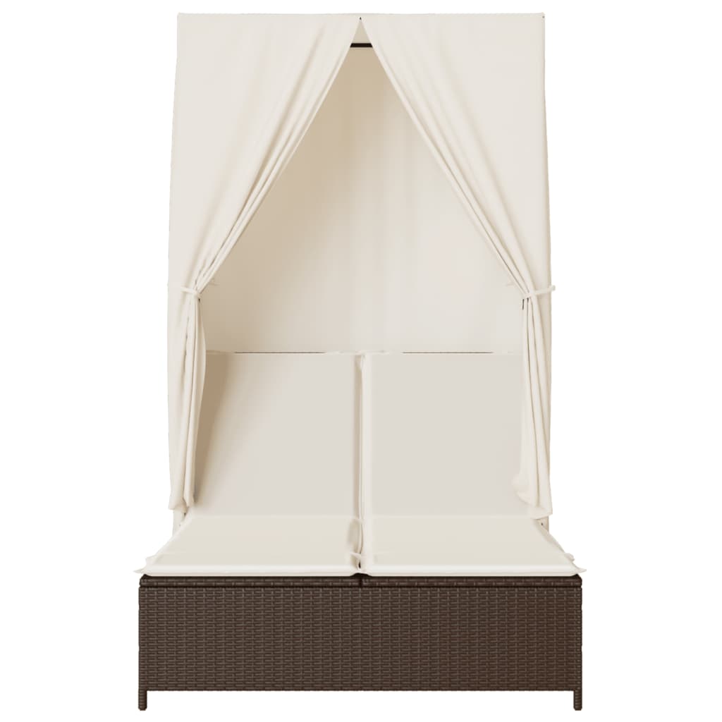 Dubbel solsäng med tak och dynor brun konstrotting