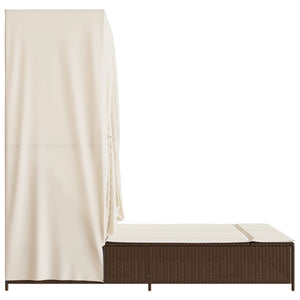 Dubbel solsäng med tak och dynor brun konstrotting