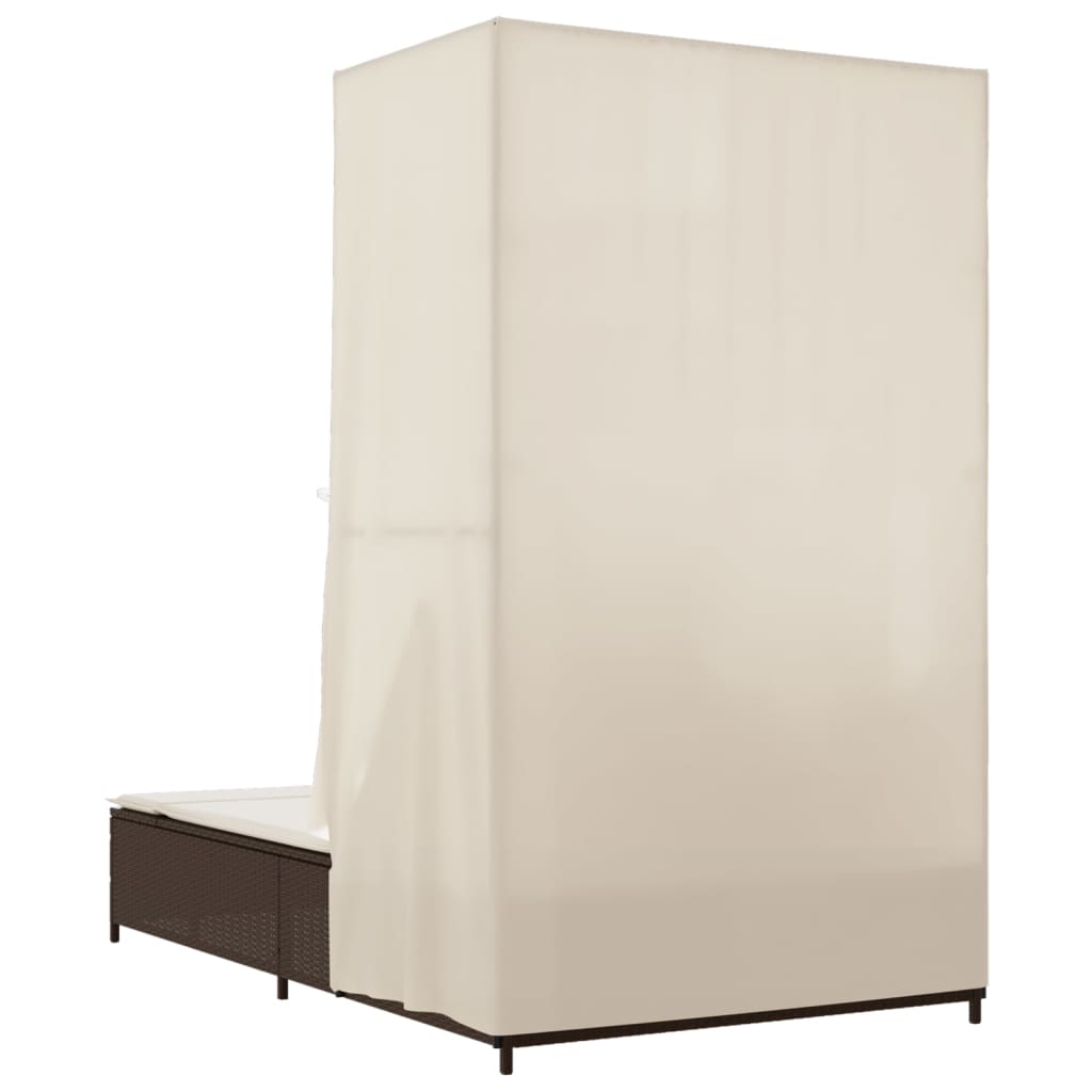 Dubbel solsäng med tak och dynor brun konstrotting