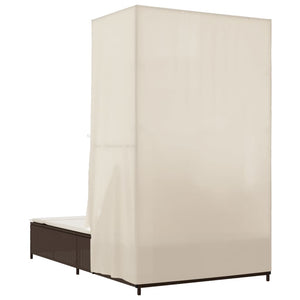 Dubbel solsäng med tak och dynor brun konstrotting