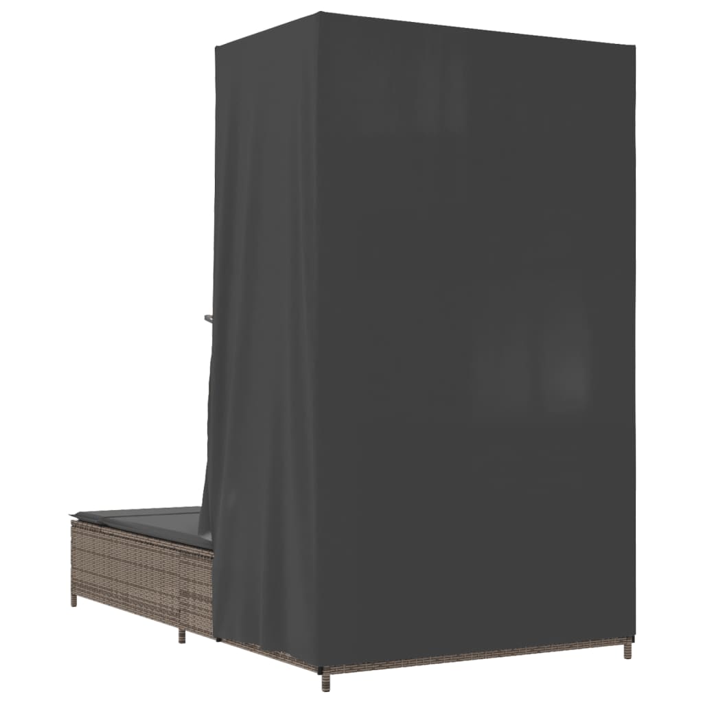 Dubbel solsäng med tak och dynor grå konstrotting