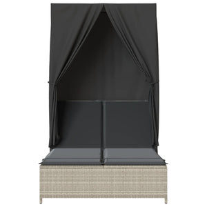 Dubbel solsäng med tak och dynor ljusgrå konstrotting