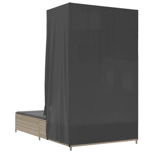 Dubbel solsäng med tak och dynor ljusgrå konstrotting