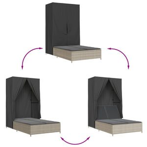 Dubbel solsäng med tak och dynor ljusgrå konstrotting
