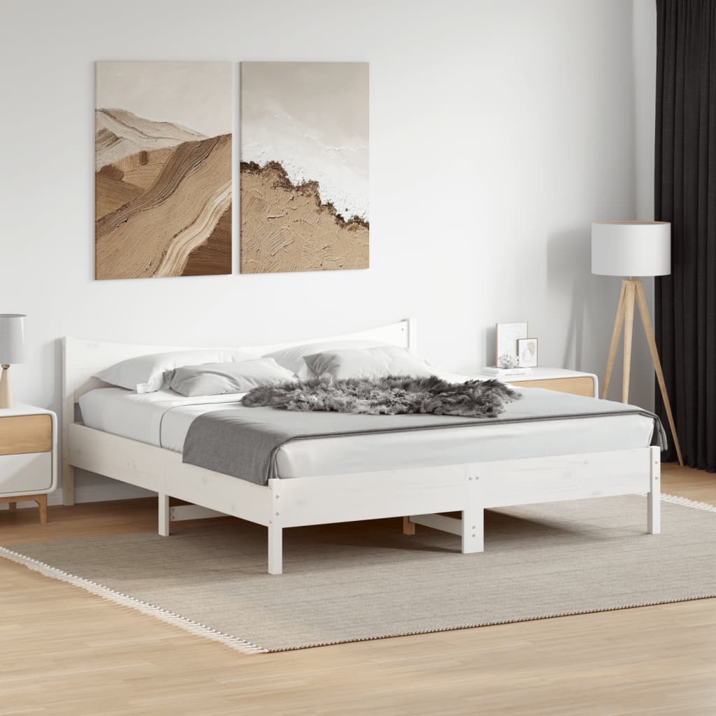 Sängram utan madrass vit 200x200 cm massiv furu