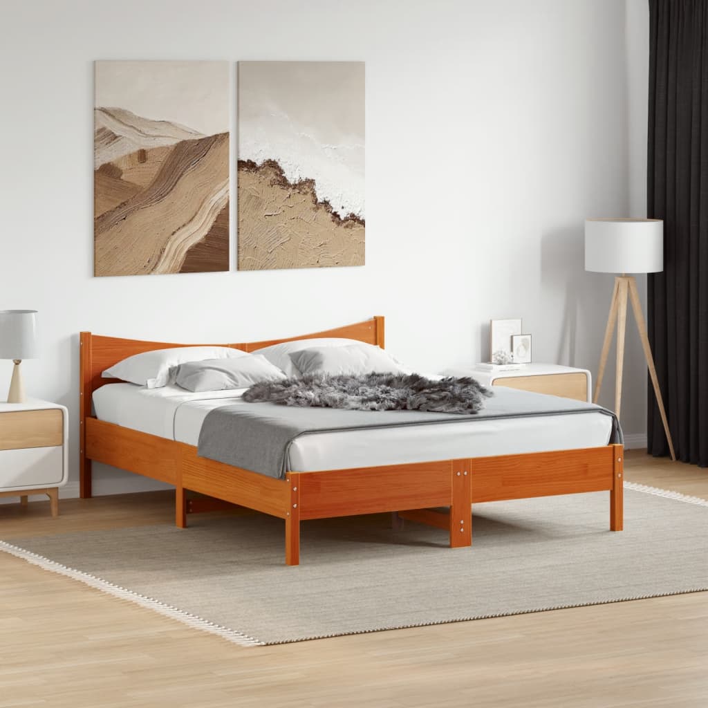 Sängram utan madrass vaxbrun 150x200 cm massiv furu
